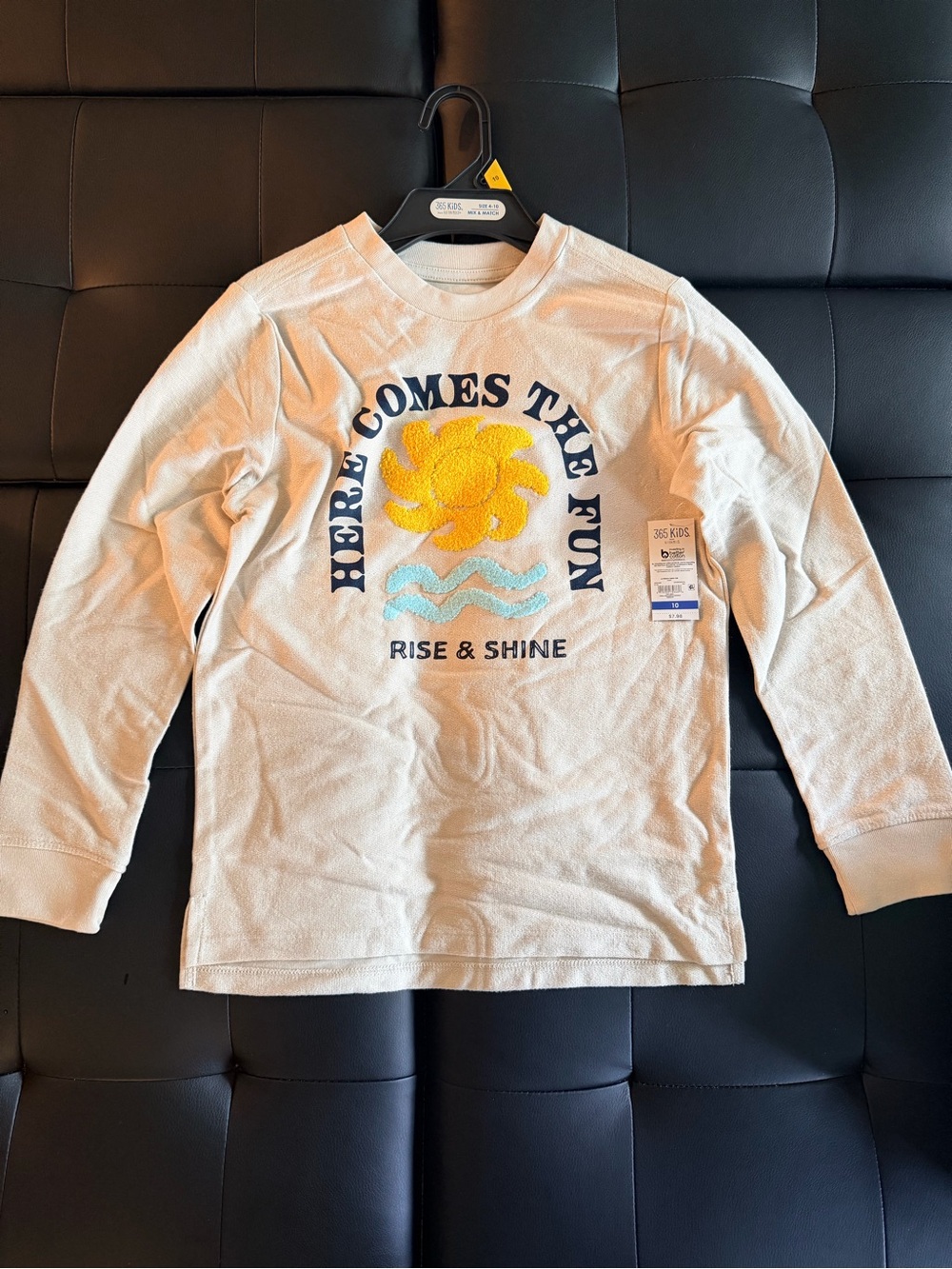Kids Long-Sleeve 'Rise & Shine' Graphic Tee - Cream with Yellow Sun